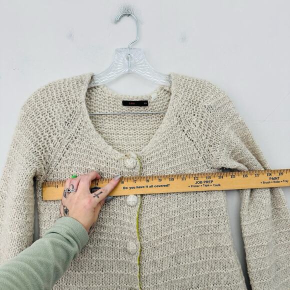 Lux Knit Button Up Cardigan Tan Wool Blend Women’s Size XS - Picture 4 of 9